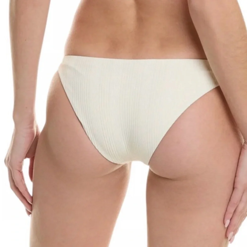 L SPACE Camacho Classic Bikini Bottoms Cream Ribbed High Cut Size S